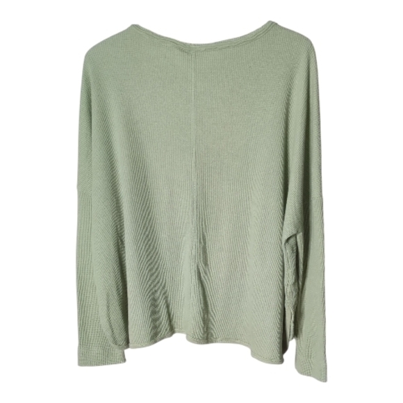 Anthropologie Nori Waffle Thermal Top Long Sleeve Oversized Sage Green Size Sm - Picture 2 of 9